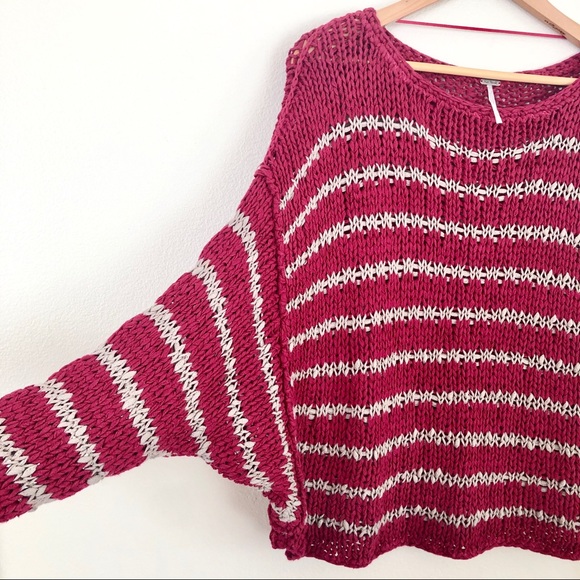 FREE PEOPLE Ruby Red Striped Chunky Knit Sweater - Picture 7 of 9